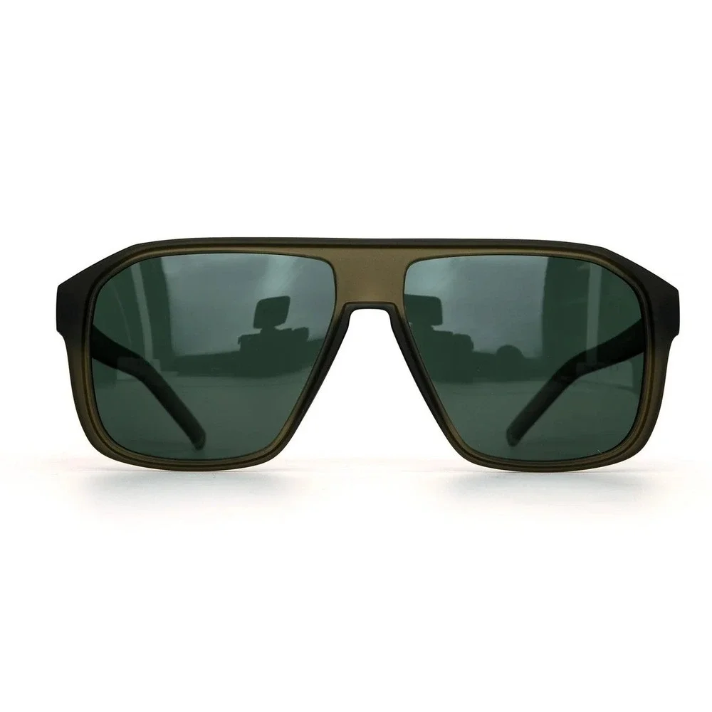 Mens Olive Green Flat Top Navigator Sunglasses Oversized Matte Square Shades New
